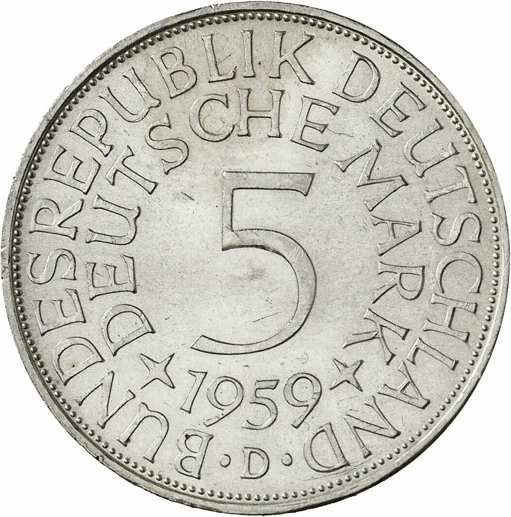 DE 5 Deutsche Mark 1959 D