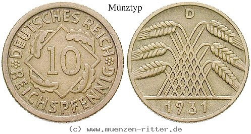 DE 10 Reichspfennig 1931 D