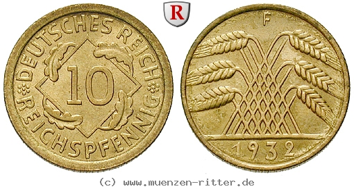 DE 10 Reichspfennig 1932 D