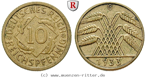 DE 10 Reichspfennig 1933 G
