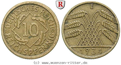 DE 10 Reichspfennig 1934 D