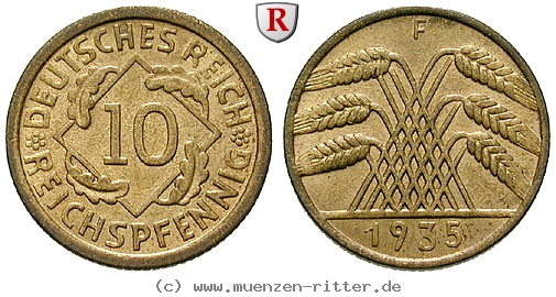 DE 10 Reichspfennig 1935 F