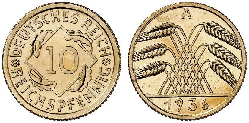 DE 10 Reichspfennig 1936 J