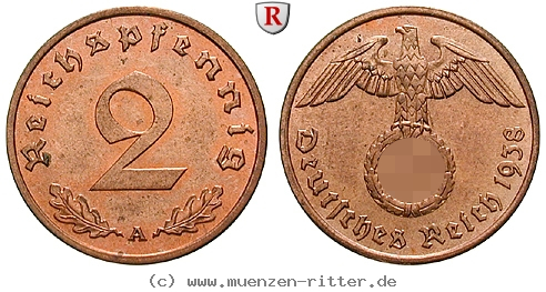 DE 2 Reichspfennig 1938 E