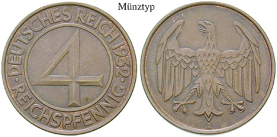 DE 4 Reichspfennig 1932 J