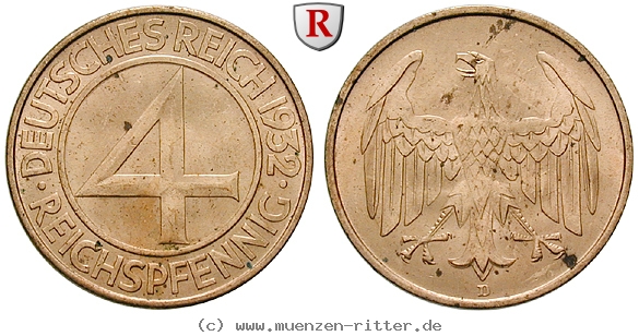 DE 4 Reichspfennig 1932 D