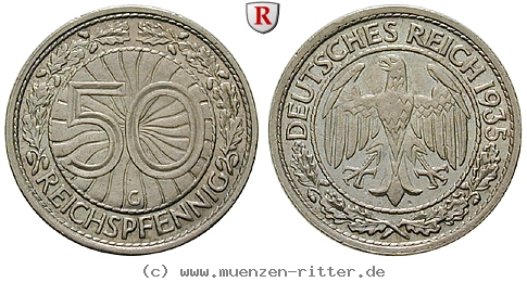 DE 50 Reichspfennig 1935 J