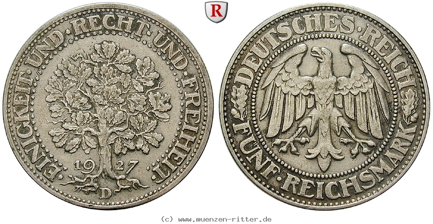 DE 5 Reichsmark 1927 D