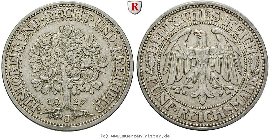 DE 5 Reichsmark 1927 J