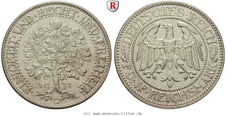 DE 5 Reichsmark 1931 G