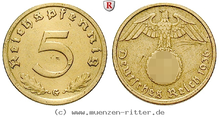 DE 5 Reichspfennig 1938 G