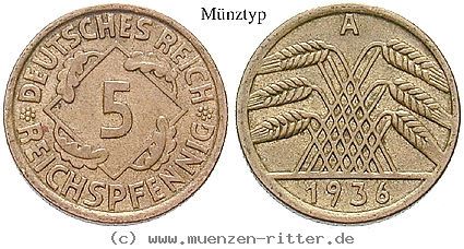 DE 5 Reichspfennig 1935 G