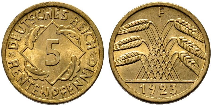 DE 5 Rentenpfennig 1923 F
