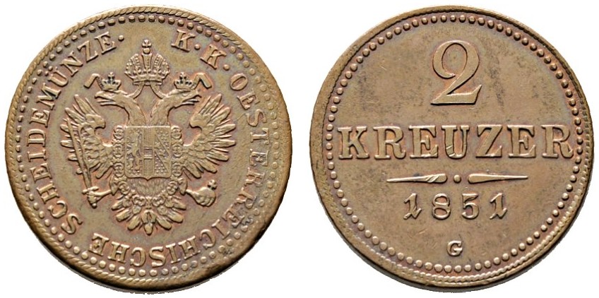 AT 2 Kreuzer 1851 B